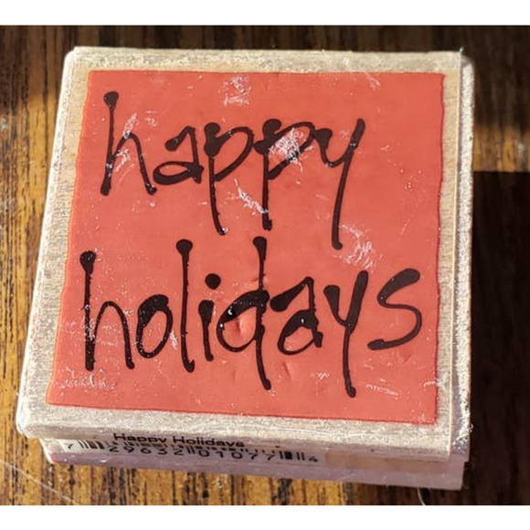 Holiday Christmas Happy Holidays Script Vap Scrap Wood Mounted Rubber Stamp - Picture 1 of 8
